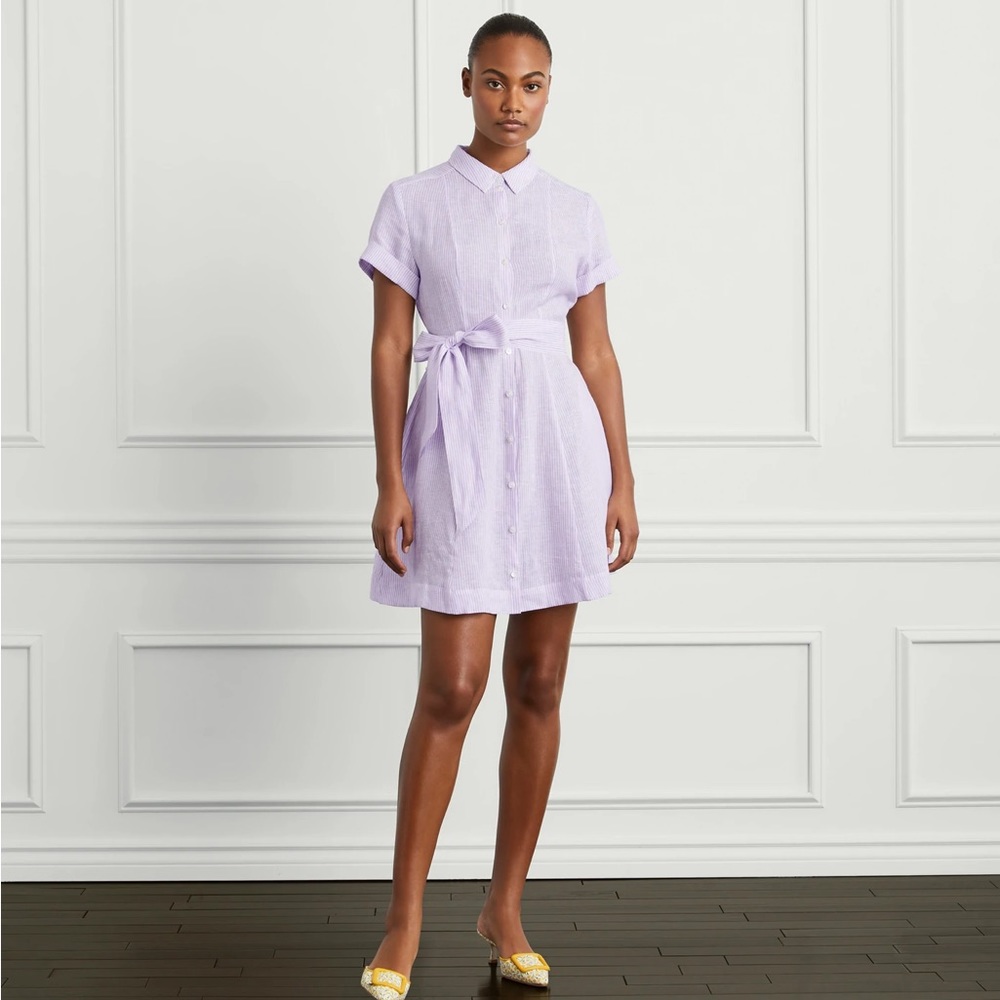Hill House Laura Linen Striped Shirt Dress NWT